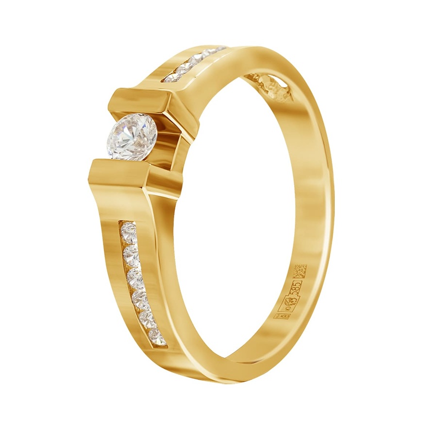 Фото Золотое кольцо Ванкувер со вставками: Фианит: (бесцветный). , Золотое кольцо Ванкувер со вставками: Фианит: (бесцветный, чистота - 0). 