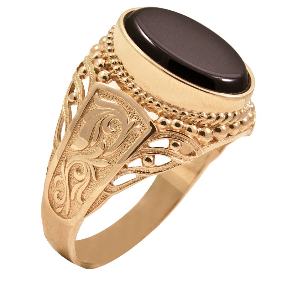 фото печатка мужская с ониксом золотая