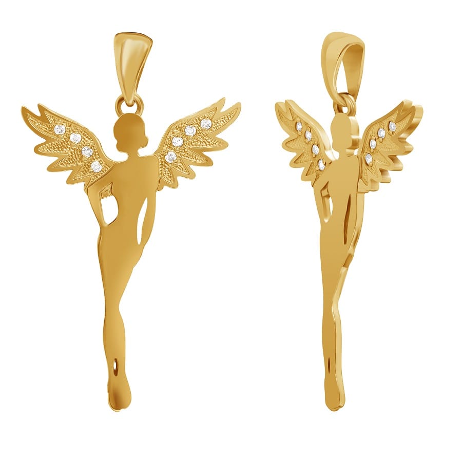 Фото Золотая подвеска Ангелина (малая) со вставками: Фианит: (бесцветный, чистота - 0). , Золотая подвеска Ангелина (малая) со вставками: Фианит: (бесцветный). 