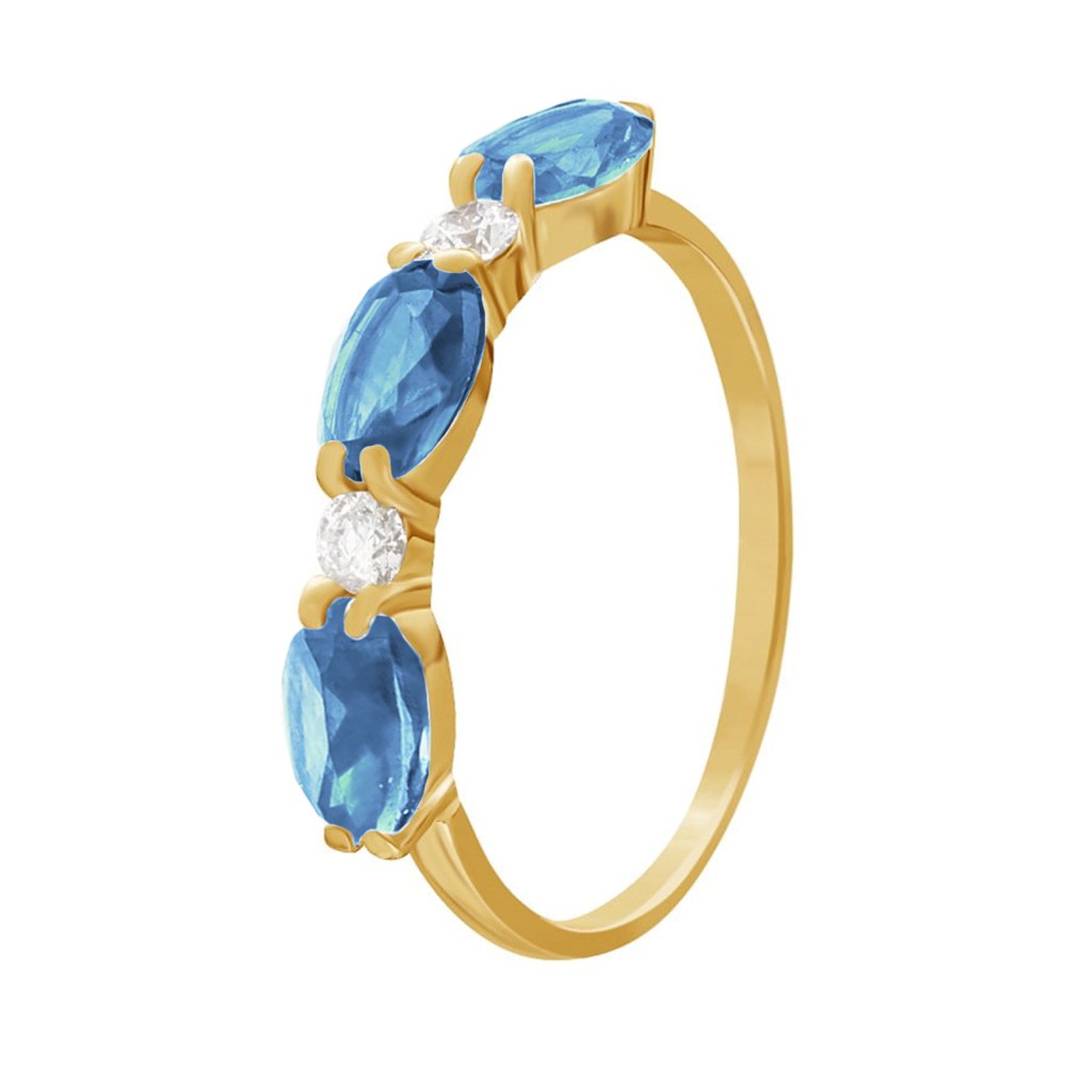 Фото Золотое кольцо Караван с топазом. со вставками: Топаз: (Огранка - Овал, 1,6ct, чистота - 0). , Фианит: (бесцветный, чистота - 0). 