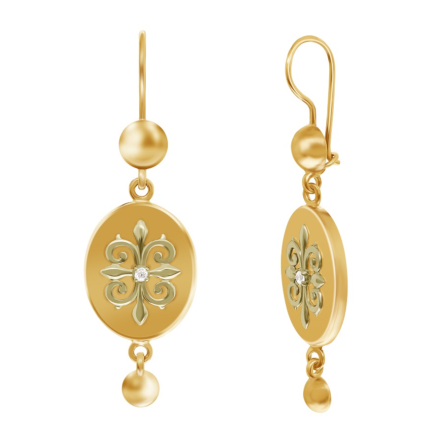 фото и цена Золотые серьги Зухра с фианитами со вставками: Фианит: (бесцветный). , Золотые серьги Зухра с фианитами со вставками: Фианит: (бесцветный, чистота - 0). 