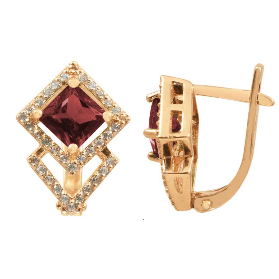 фото и цена Золотые серьги Триумф с гранатом. со вставками: Гранат: (чистота - 0). , Фианит: (бесцветный, чистота - 0). 