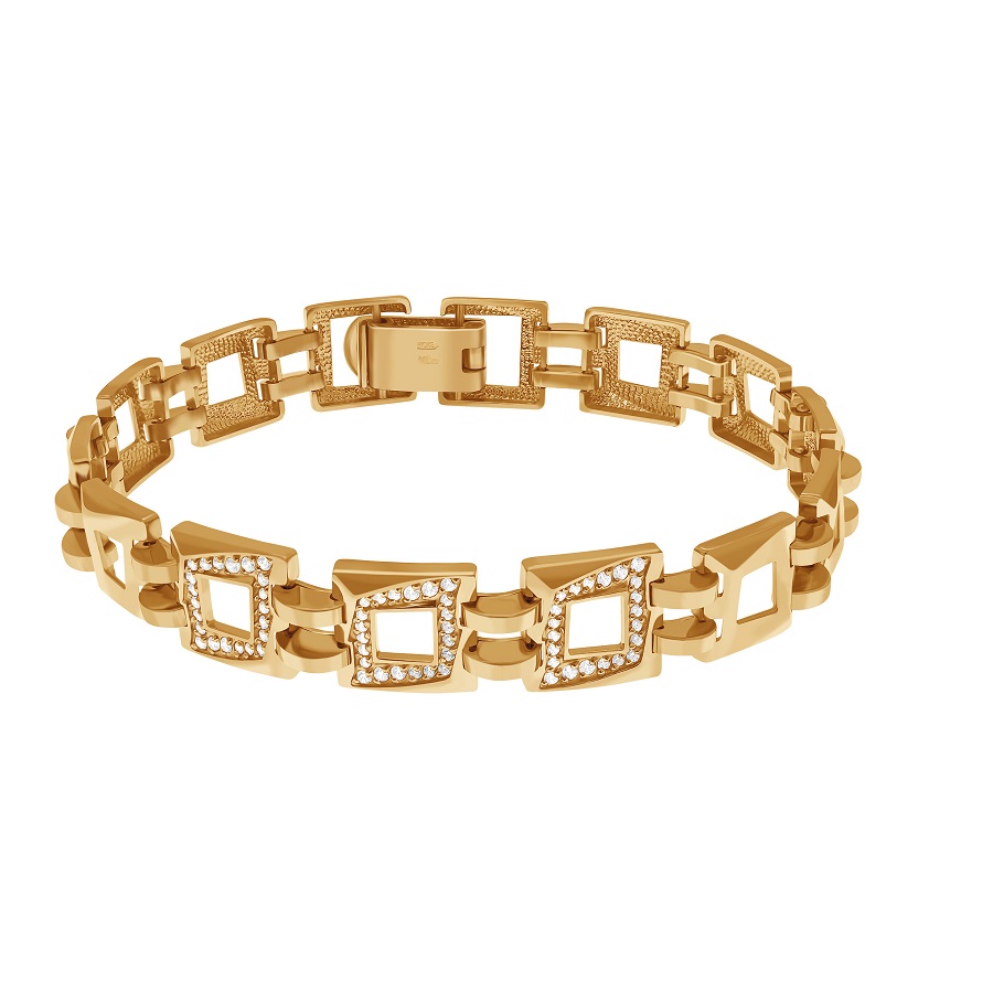 фото Браслеты на руку Золотой браслет Делюкс малый со вставками: Фианит: (бесцветный). , Золотой браслет Делюкс малый со вставками: Фианит: (бесцветный, чистота - 0).  с камнями из золота 585 пробы