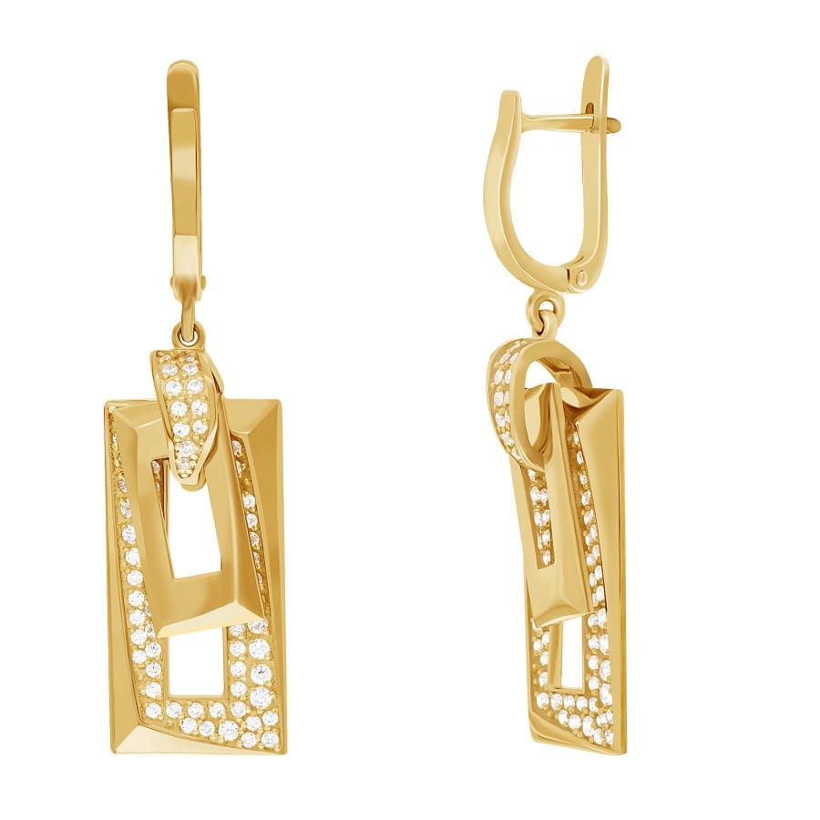 фото и цена Золотые серьги Делюкс (прямоугольные) со вставками: Фианит: (бесцветный). , Золотые серьги Делюкс (прямоугольные) со вставками: Фианит: (бесцветный, чистота - 0). 