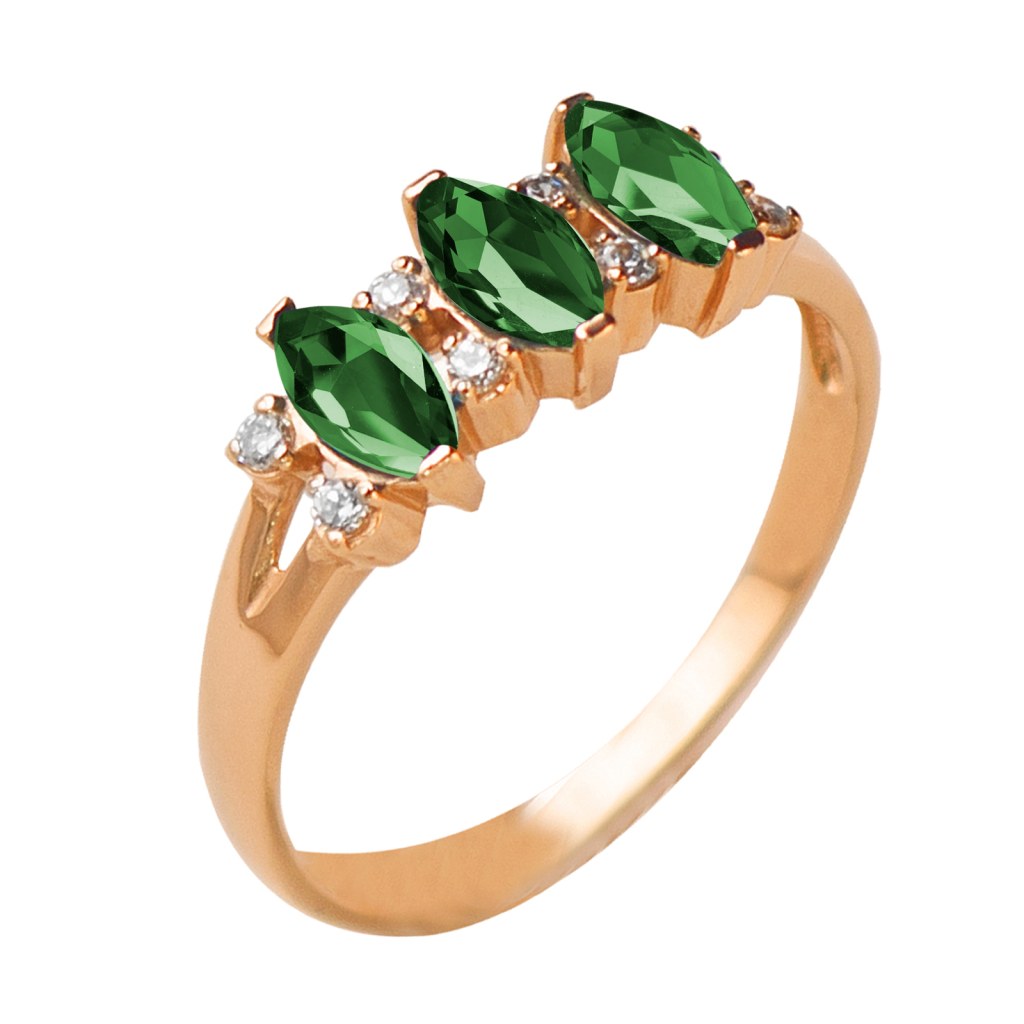 Фото Золотое кольцо Франческо с изумрудом. со вставками: Изумруд синтетический: (чистота - 0). , Фианит: (бесцветный, чистота - 0). 