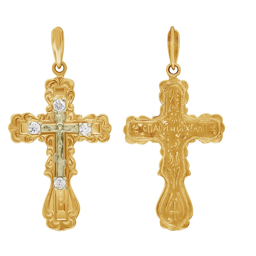 Фото Золотой крест Иннокентьевский со вставками: Фианит: (бесцветный, чистота - 0). 