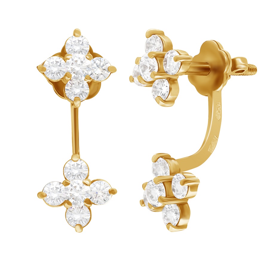 фото и цена Золотые серьги-гвоздики Лилу со вставками: Фианит: (бесцветный, чистота - 0). 