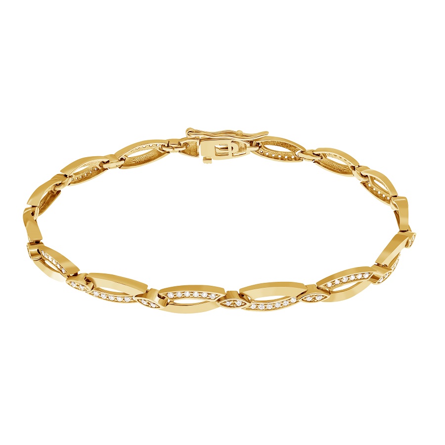 фото Браслеты на руку Золотой браслет Бесконечность со вставками: Фианит: (бесцветный). , Золотой браслет Бесконечность со вставками: Фианит: (бесцветный, чистота - 0).  с камнями из золота 585 пробы