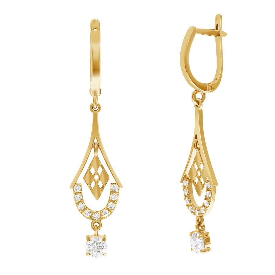 фото и цена Золотые серьги Дорис со вставками: Фианит: (бесцветный, чистота - 0). 