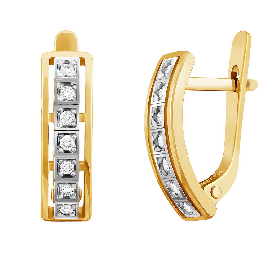 фото и цена Золотые серьги Лента со вставками: Фианит: (бесцветный, чистота - 0). 