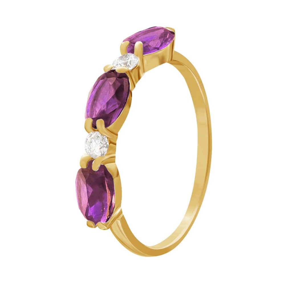 Фото Золотое кольцо Караван с аметистом со вставками: Фианит: (бесцветный, чистота - 0). , Аметист: (чистота - 0). 