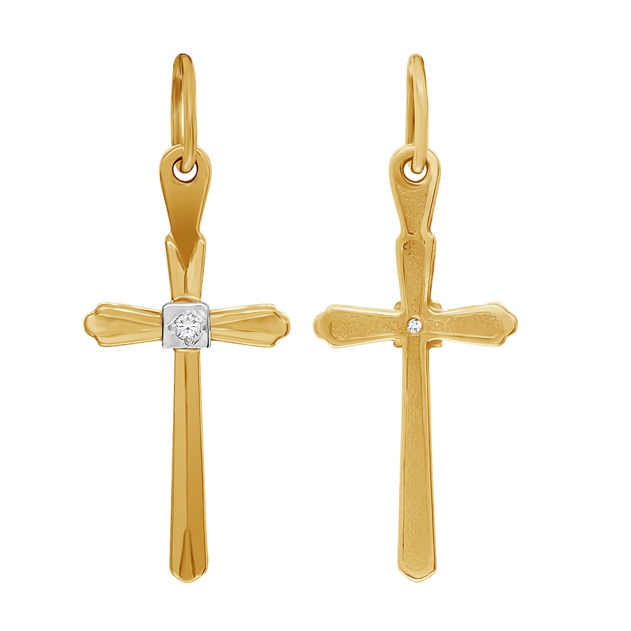 Золотой крест Католический с фианитом