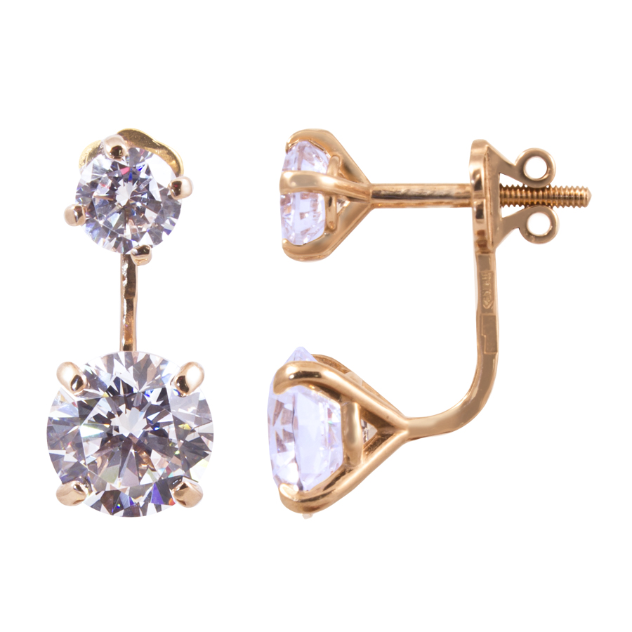 фото и цена Золотые серьги-гвоздики Мессалина со вставками: Фианит: (бесцветный, чистота - 0). 