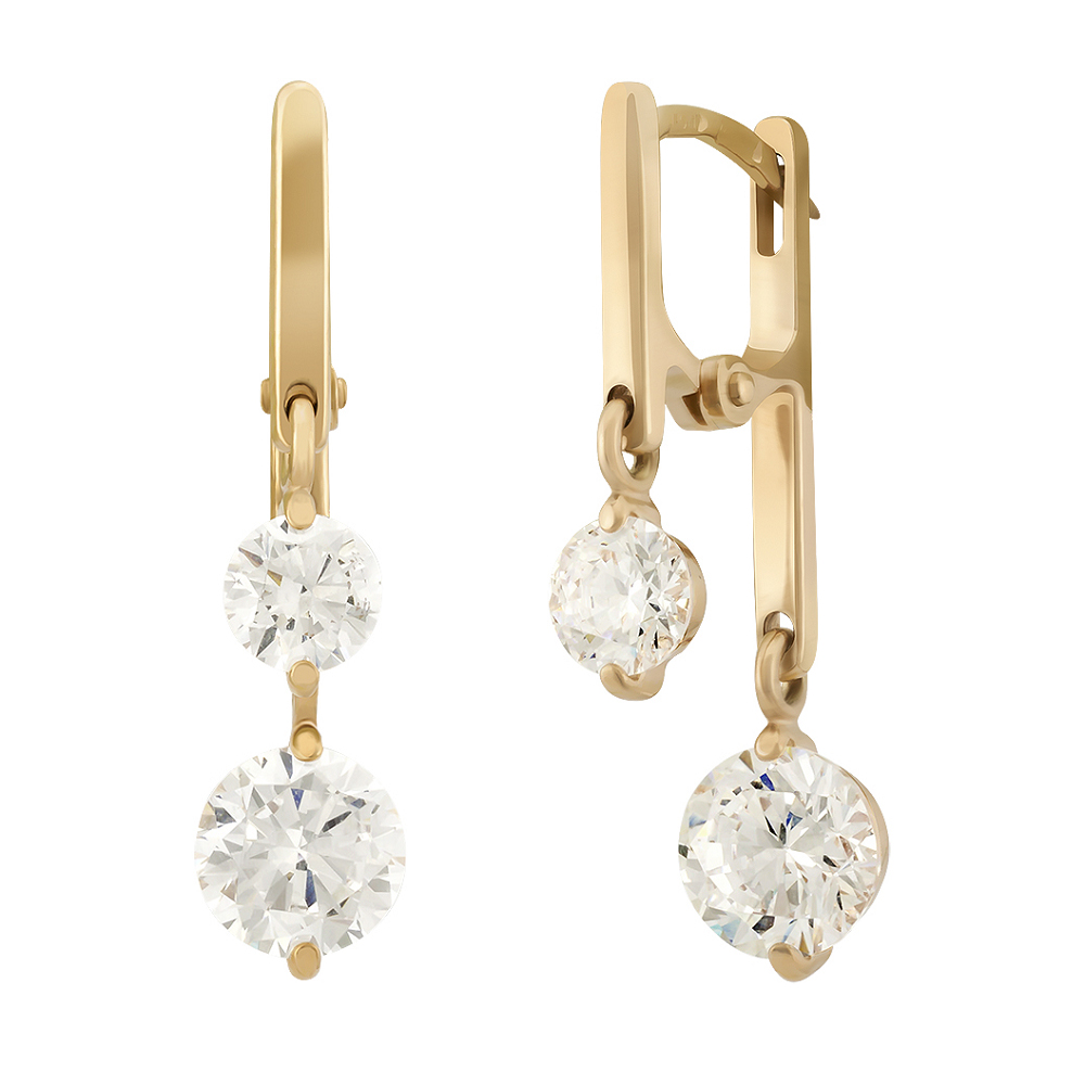 фото и цена Золотые серьги Юки со вставками: Фианит: (бесцветный, чистота - 0). 