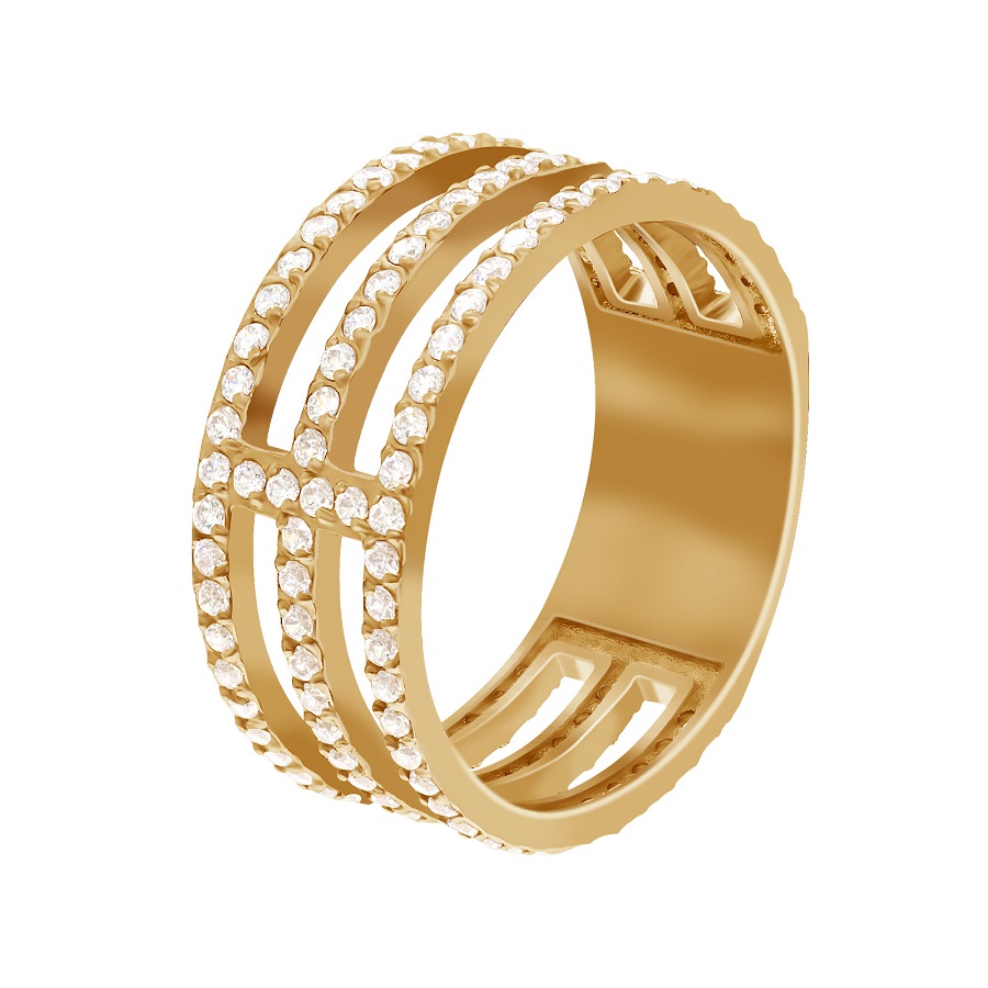 Фото Золотое кольцо Милана со вставками: Фианит: (бесцветный). , Золотое кольцо Милана со вставками: Фианит: (бесцветный, чистота - 0). 