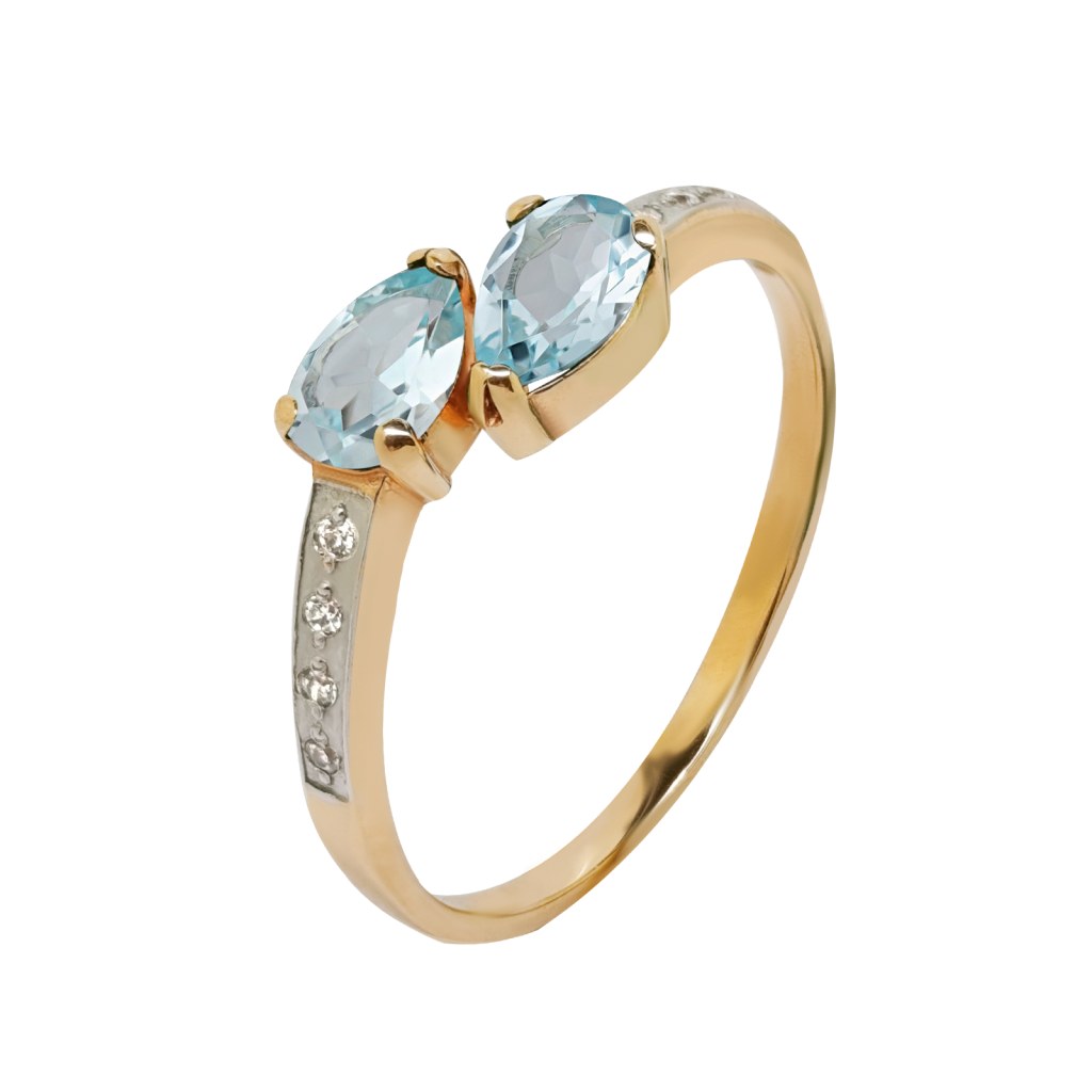 Фото Золотое кольцо Вербена с топазом со вставками: Топаз: (чистота - 0). , Фианит: (бесцветный, чистота - 0). 