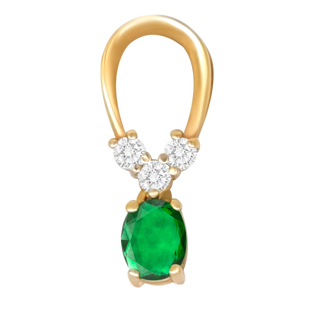 Фото Золотая подвеска Заманчивая с изумрудом. со вставками: Изумруд выр.: (чистота - 0). , Фианит: (бесцветный, чистота - 0). , Золотая подвеска Заманчивая с изумрудом. со вставками: Изумруд ГидроТермальный: (зелёный, чистота - 0). , Фианит: (бесцветный, чистота - 0). 