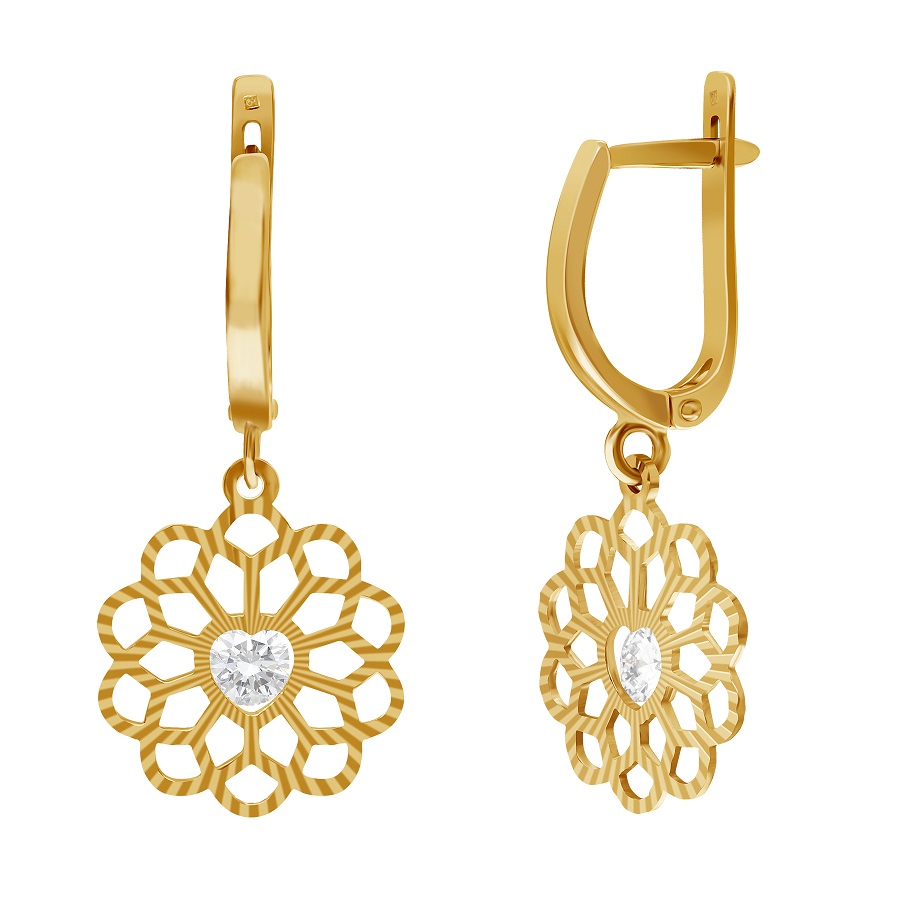 фото и цена Золотые серьги Сигма Большая с фианитом со вставками: Фианит: (бесцветный, чистота - 0). 