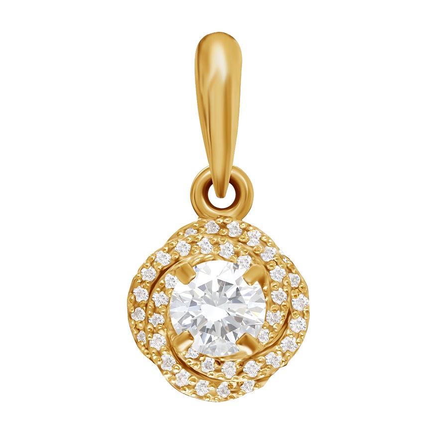 Фото Золотая подвеска Гламур со вставками: Фианит: (бесцветный). , Золотая подвеска Гламур со вставками: Фианит: (бесцветный, чистота - 0). 