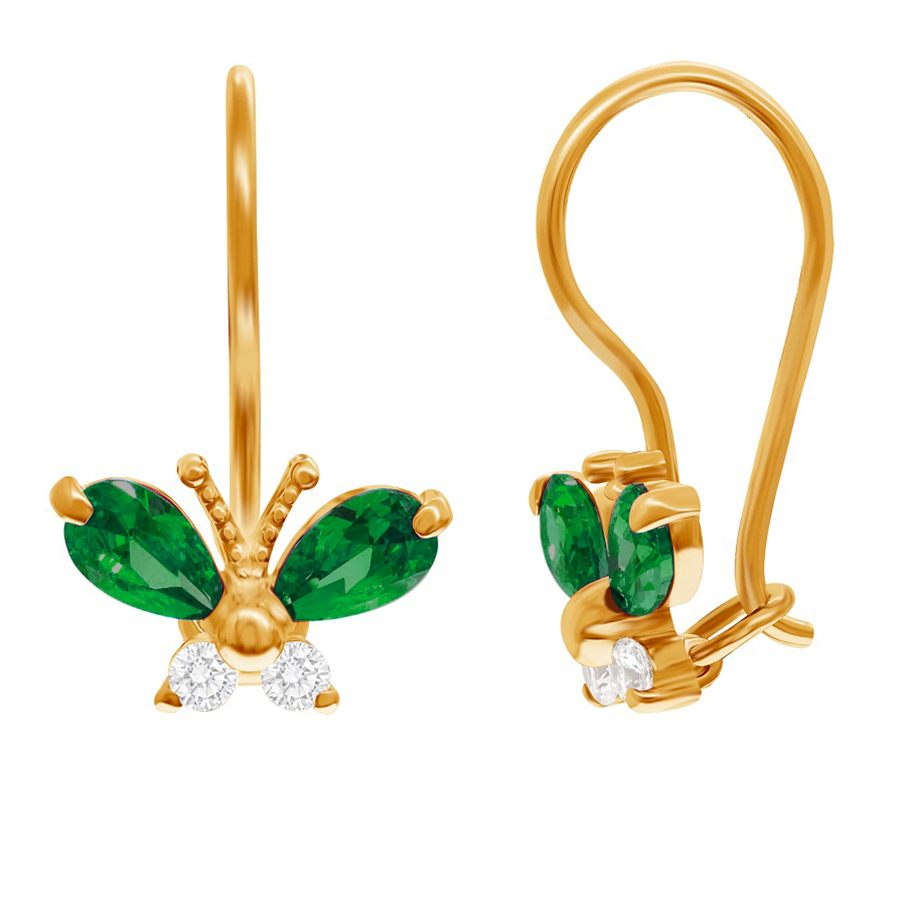 фото и цена Золотые серьги Ночка с изумрудом. со вставками: Изумруд синтетический: (чистота - 0). , Фианит: (бесцветный, чистота - 0). , Золотые серьги Ночка с изумрудом со вставками: Изумруд ГидроТермальный: (зелёный, чистота - 0). , Фианит: (бесцветный, чистота - 0). 