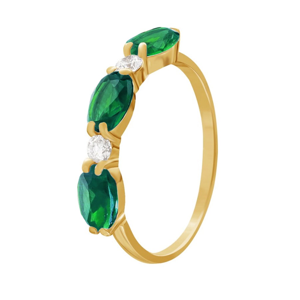 Фото Золотое кольцо Караван с изумрудом. со вставками: Фианит: (бесцветный, чистота - 0). , Изумруд ГидроТермальный: (чистота - 0). 