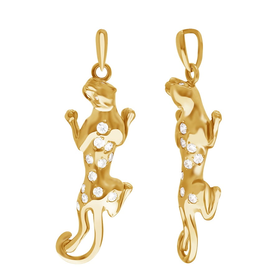 Фото Золотая подвеска Барс с фианитами со вставками: Фианит: (бесцветный, чистота - 0). 