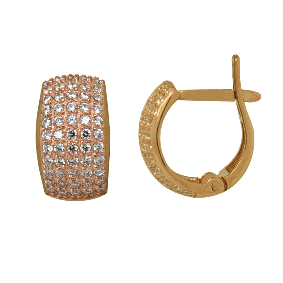 фото и цена Золотые серьги Анжу со вставками: Фианит: (бесцветный, чистота - 0). , Золотые серьги Анжу со вставками: Фианит: (бесцветный). 