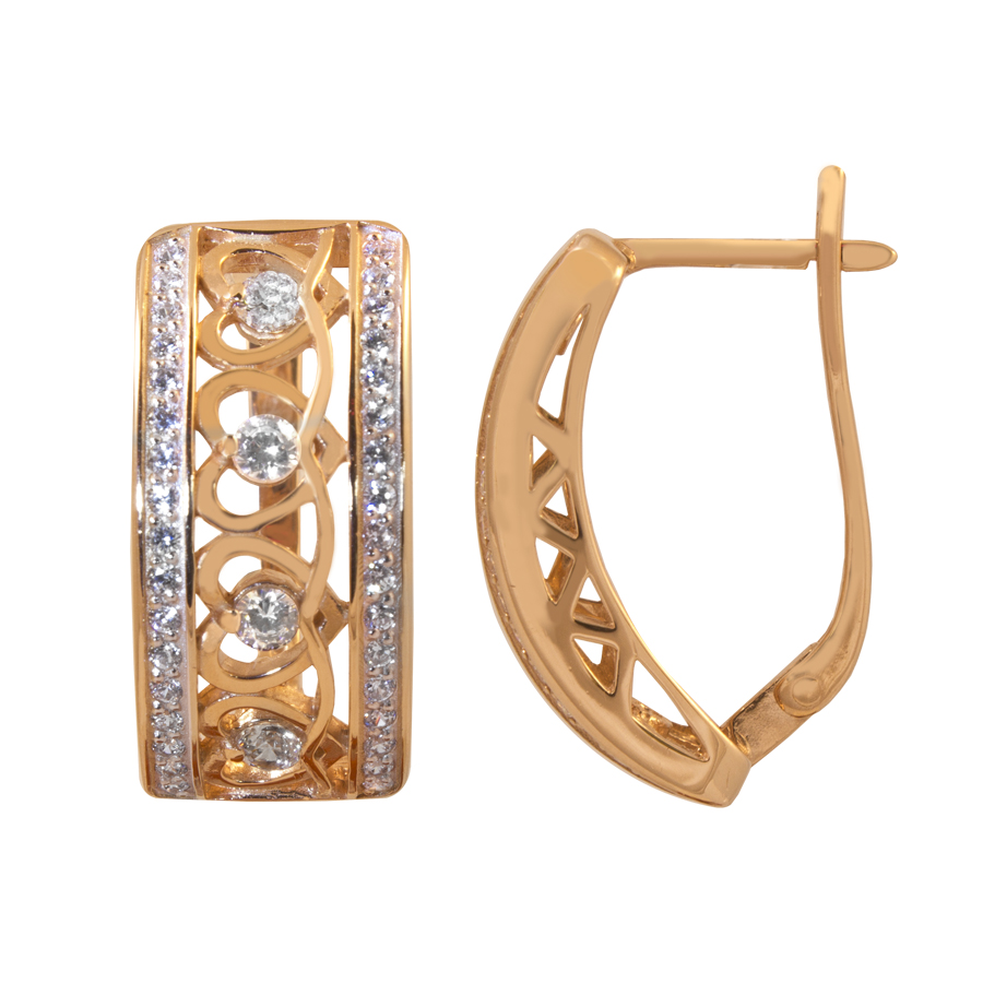 фото и цена Золотые серьги Интрига со вставками: Фианит: (бесцветный, чистота - 0). 