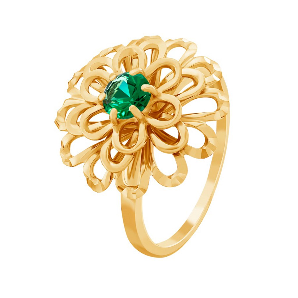 Фото Золотое кольцо Пион с изумрудом. со вставками: Изумруд синтетический: (чистота - 0). 