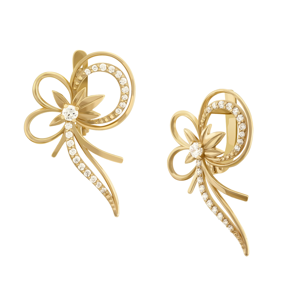 фото и цена Золотые серьги Евгения со вставками: Фианит: (бесцветный, чистота - 0). 