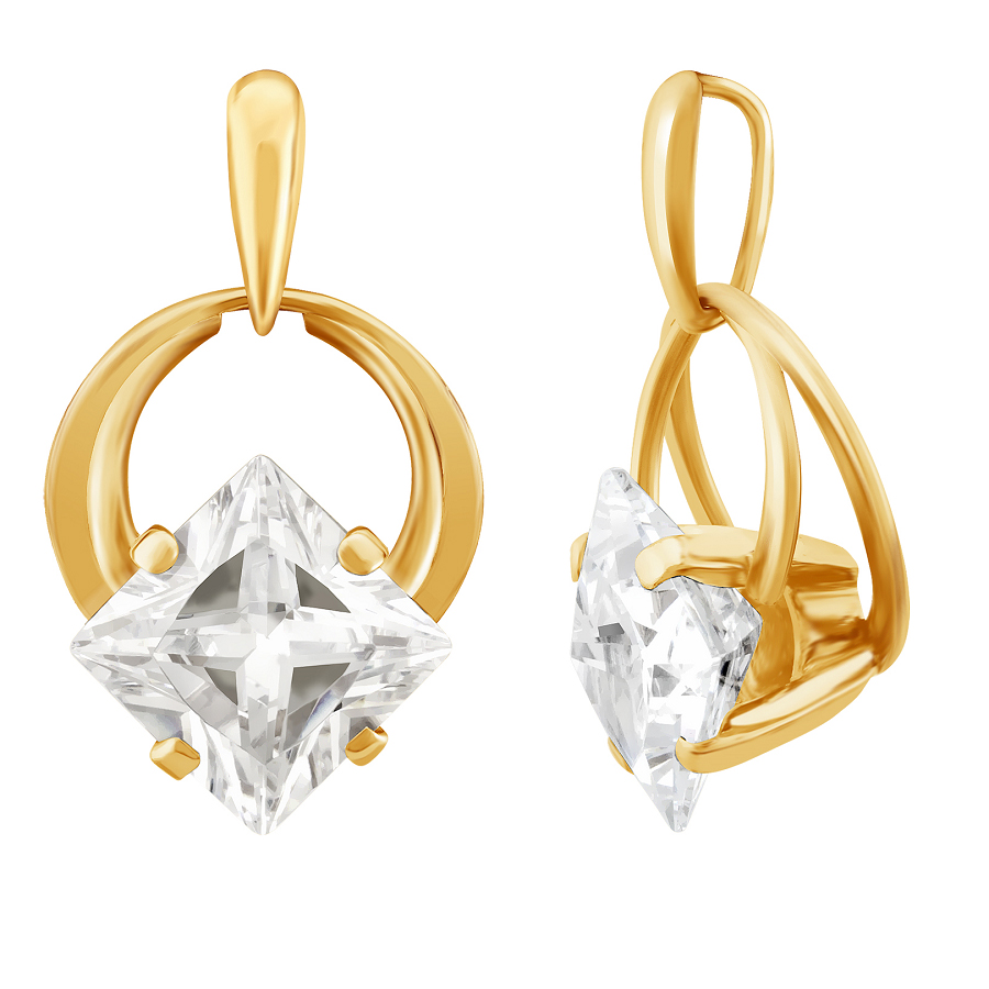 Фото Золотая подвеска Глория (квадрат) со вставками: Фианит: (бесцветный, чистота - 0). , Золотая подвеска Глория (квадрат) со вставками: Фианит: (бесцветный). 