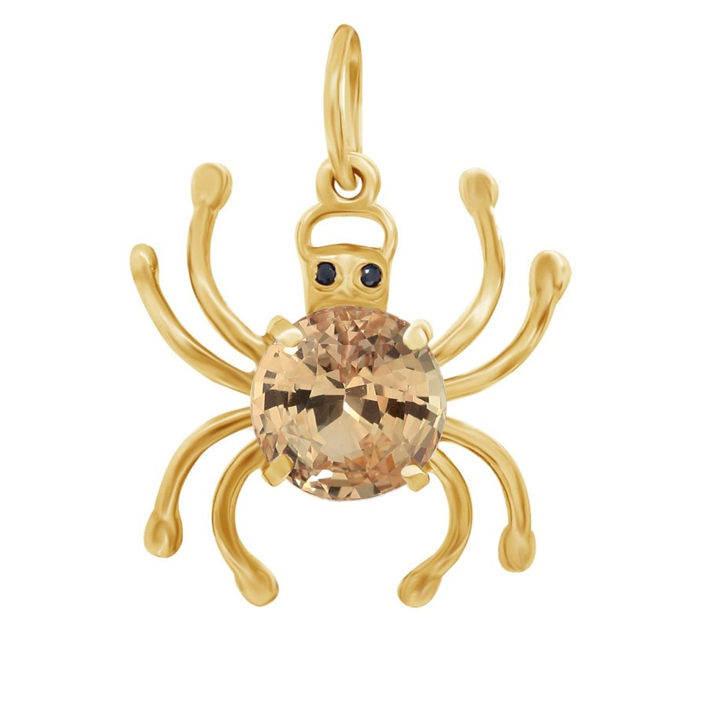 Фото Золотая подвеска Паук с раухтопазом. со вставками: Раух Топаз: (Огранка - Круглая, 1,7ct, чистота - 0, размер камня - 8,0). 