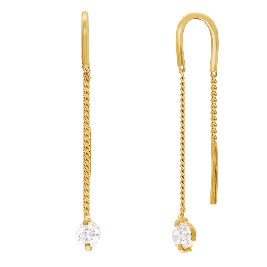  Золотые серьги Пусеты Апрель с фианитом со вставками: Фианит: (бесцветный, чистота - 0). 