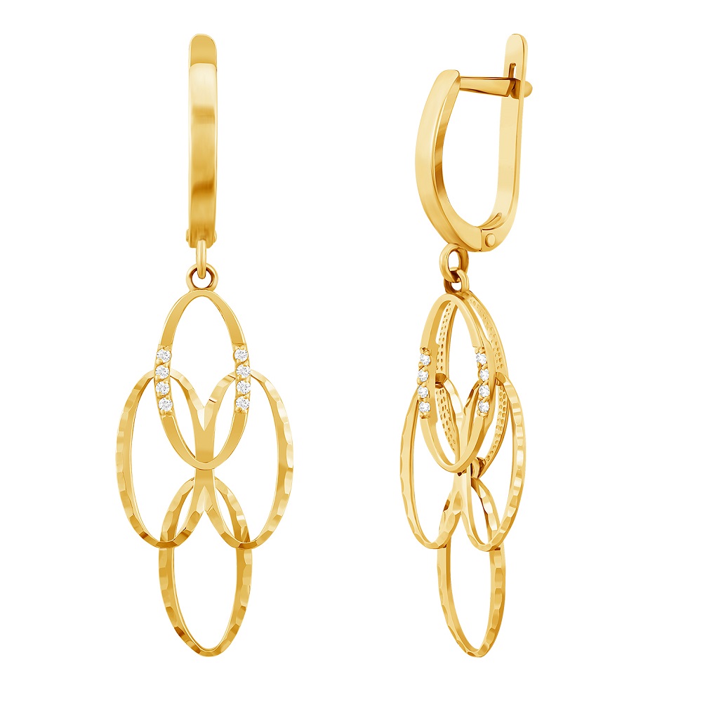 фото и цена Золотые серьги Руана со вставками: Фианит: (бесцветный, чистота - 0). 