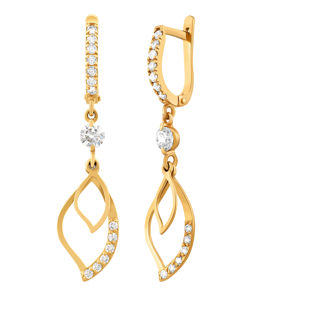 фото и цена Золотые серьги Шадэ со вставками: Фианит: (бесцветный, чистота - 0). 