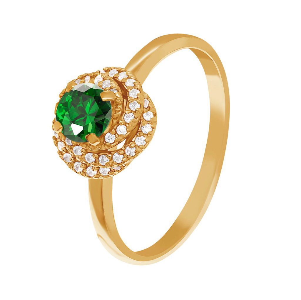 Фото Золотое кольцо Гламур с изумрудом со вставками: Фианит: (бесцветный, чистота - 0). , Изумруд синтетический: (Огранка - Круглая, чистота - 0). , Золотое кольцо Гламур с изумрудом со вставками: Фианит: (бесцветный, чистота - 0). , Изумруд ГидроТермальный: (Огранка - Круглая, зелёный, чистота - 0). 