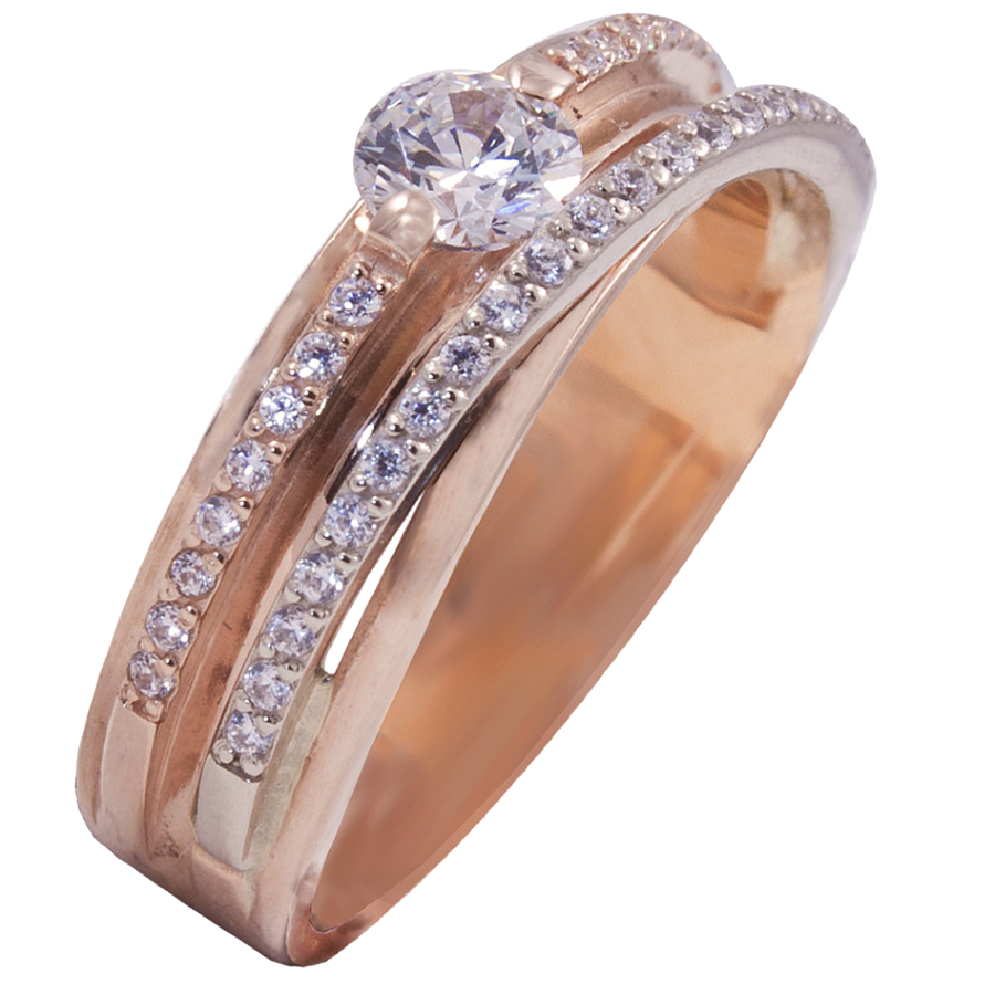 Фото Золотое кольцо Виолетта со вставками: Фианит: (бесцветный, чистота - 0). 