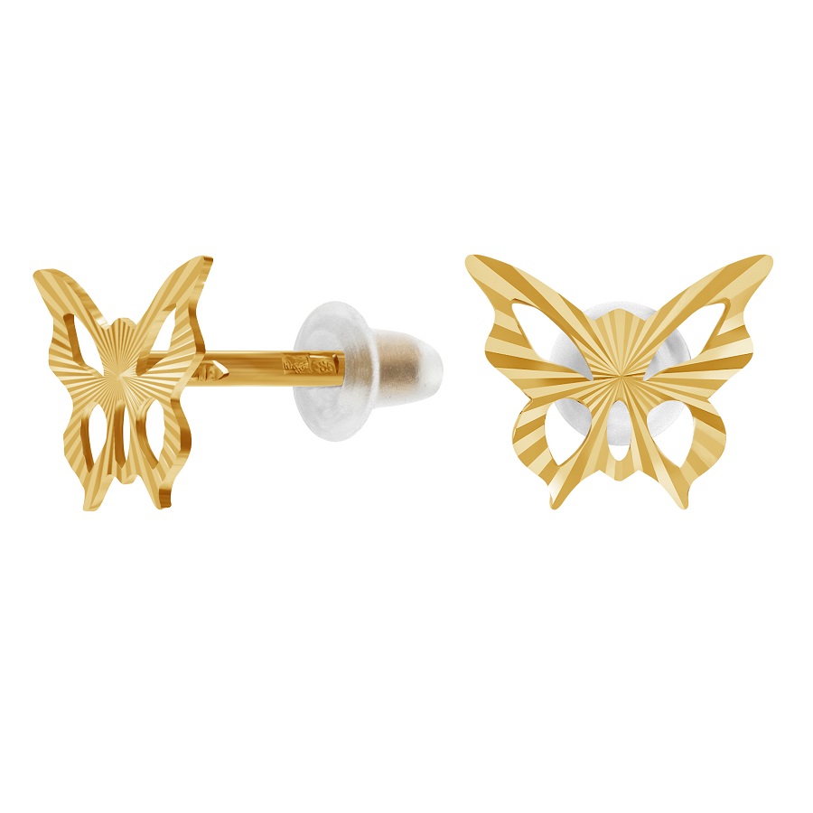 фото и цена Золотые серьги-гвоздики Мотылек (малый)