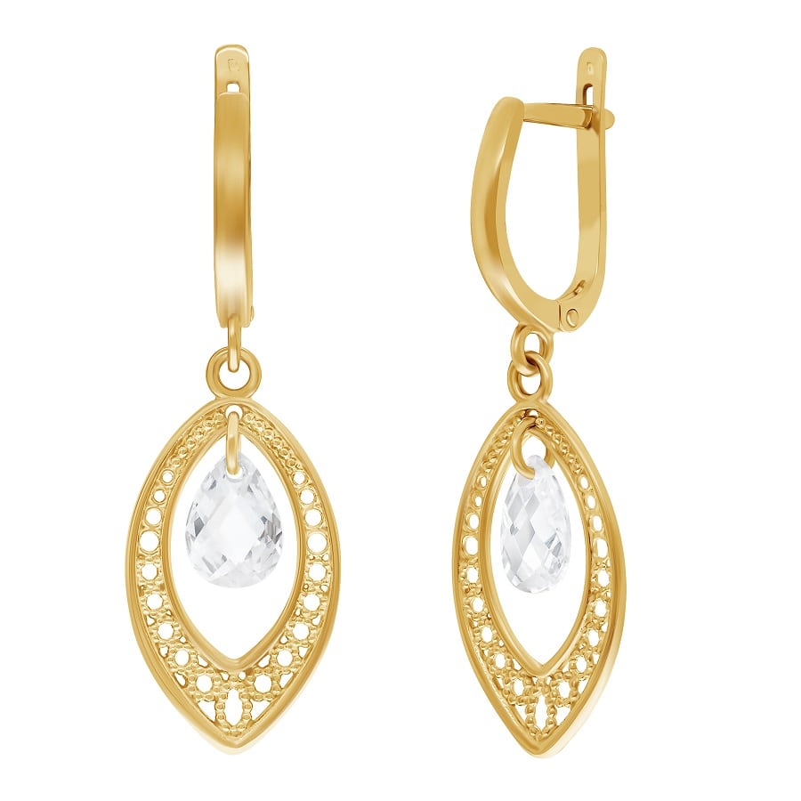 фото и цена Золотые серьги Индира со вставками: Фианит: (бесцветный, чистота - 0). 