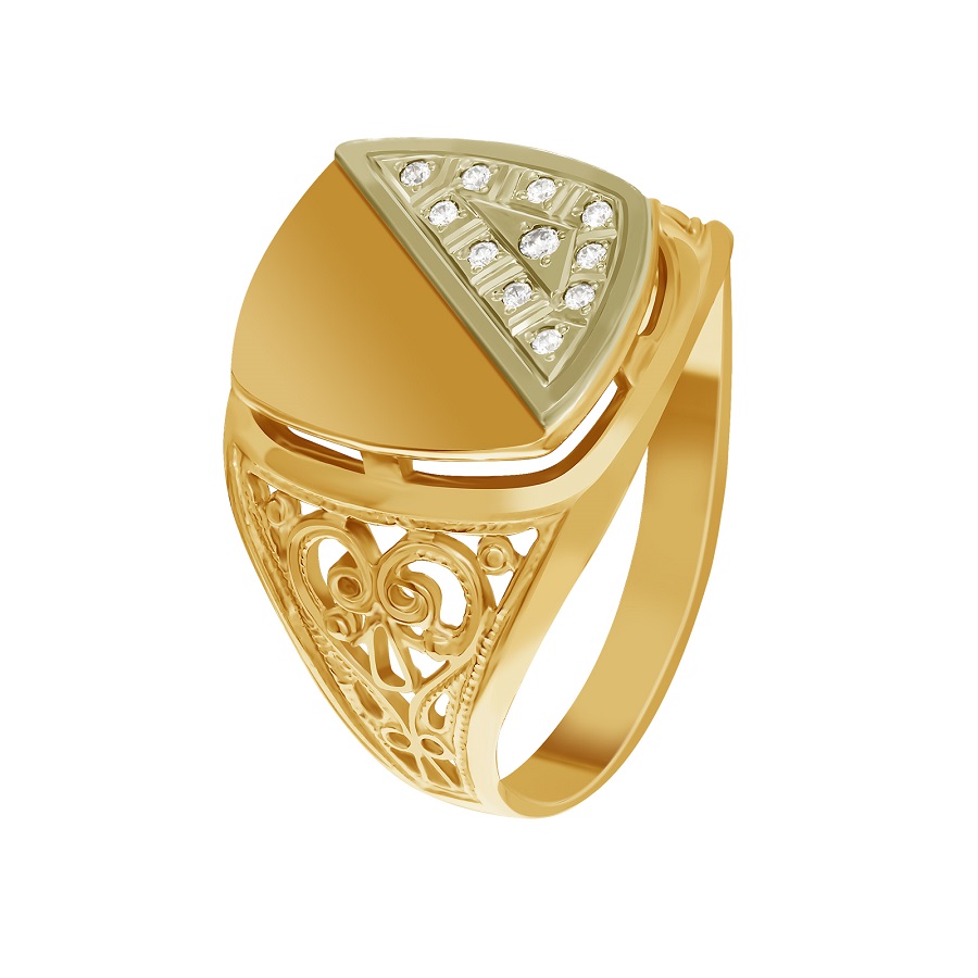 фото и цена Золотая печатка с фианитами Московская