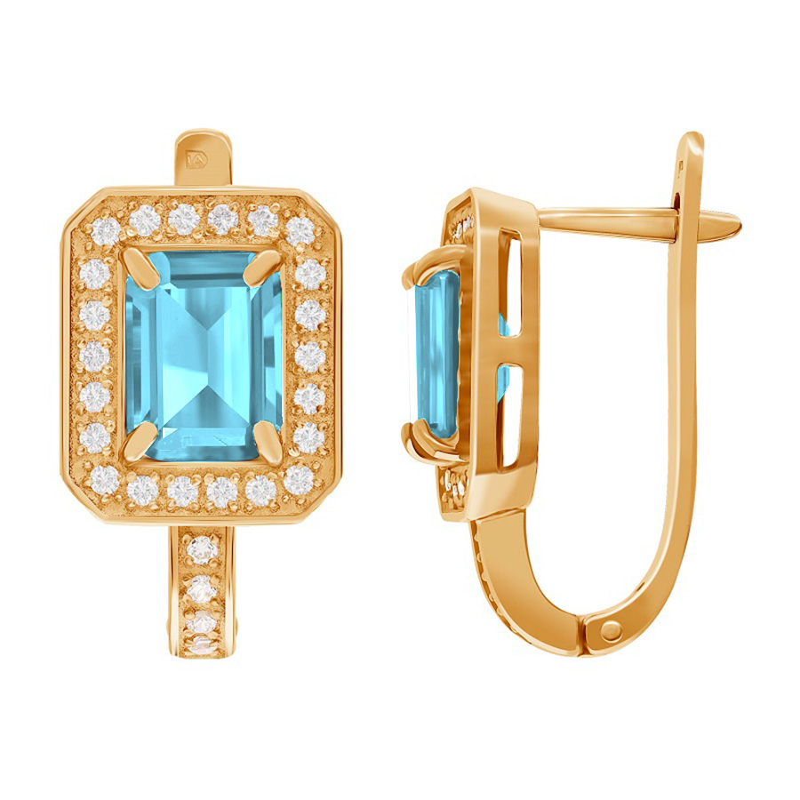 фото и цена Золотые серьги Герцогиня с топазом. со вставками: Топаз: (чистота - 0). , Фианит: (бесцветный, чистота - 0). 