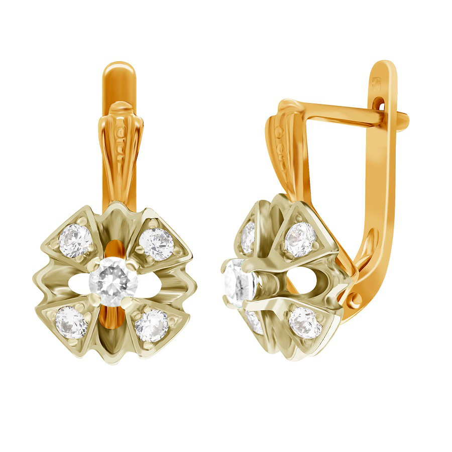 фото и цена Золотые серьги Жоржетта со вставками: Фианит: (бесцветный, чистота - 0). , Золотые серьги Жоржетта со вставками: Нано изумруд, Фианит: (бесцветный). 