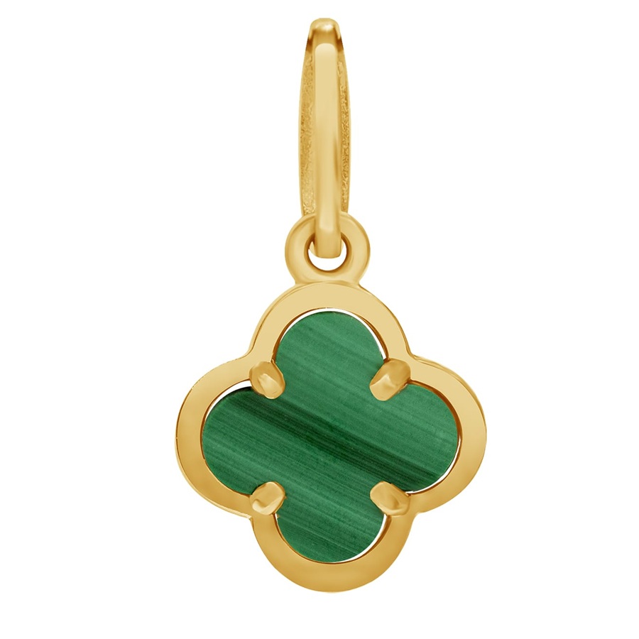 Фото Золотая подвеска Лия со вставками: Малахит: (Огранка - Клевер, 1,35ct, размер камня - 8.0*8.0). , Золотая подвеска Лия со вставками: Малахит: (зелёный, чистота - 0). 