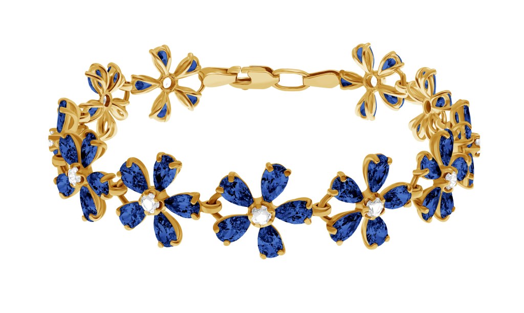 фото Браслеты на руку Золотой браслет Сирень (малая) со вставками: Нано-Изумруд: (чистота - 0). , Фианит: (бесцветный, чистота - 0). , Золотой браслет Сирень (малая) со вставками: Фианит: (бесцветный, чистота - 0). , Фианит: (голубой, чистота - 0). , Золотой браслет Сирень (малая) со вставками: Нано-Топаз Лондон: (чистота - 0). , Фианит: (бесцветный, чистота - 0).  с камнями из золота 585 пробы