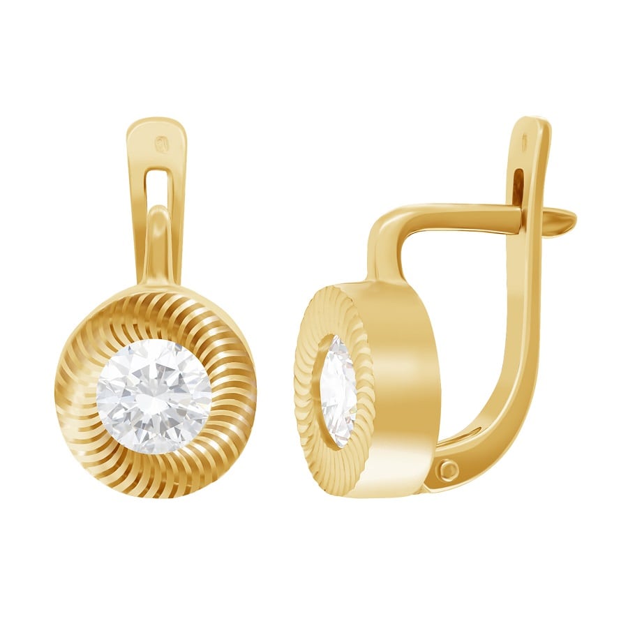 фото и цена Золотые серьги Пуговка со вставками: Фианит: (бесцветный, чистота - 0). 