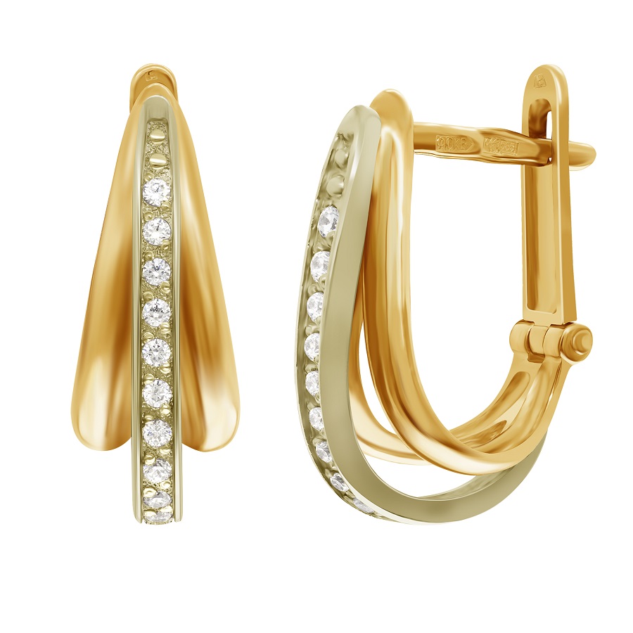 фото и цена Золотые серьги Лейла с фианитами со вставками: Фианит: (бесцветный, чистота - 0). 