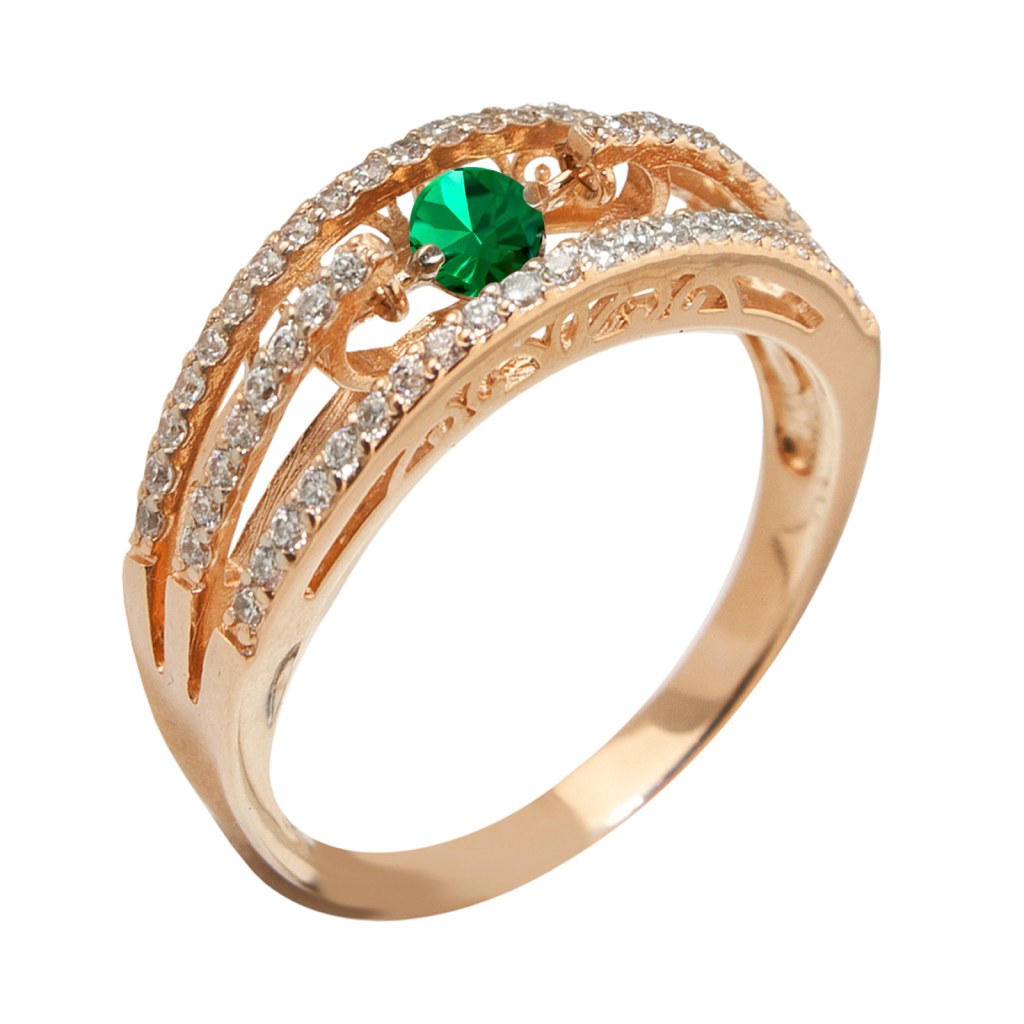 Фото Золотое кольцо Париж с изумрудом. со вставками: Изумруд выр.: (чистота - 0). , Фианит: (бесцветный, чистота - 0). , Золотое кольцо Париж с изумрудом со вставками: Изумруд ГидроТермальный: (зелёный, чистота - 0). , Фианит: (бесцветный, чистота - 0). 