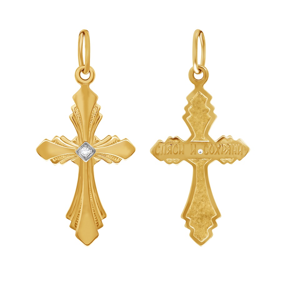 Фото Золотой крест Бриллиант со вставками: Фианит: (бесцветный, чистота - 0). 