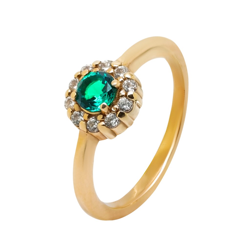 Фото Золотое кольцо Бусинка с изумрудом. со вставками: Изумруд выр.: (чистота - 0). , Фианит: (бесцветный, чистота - 0). 