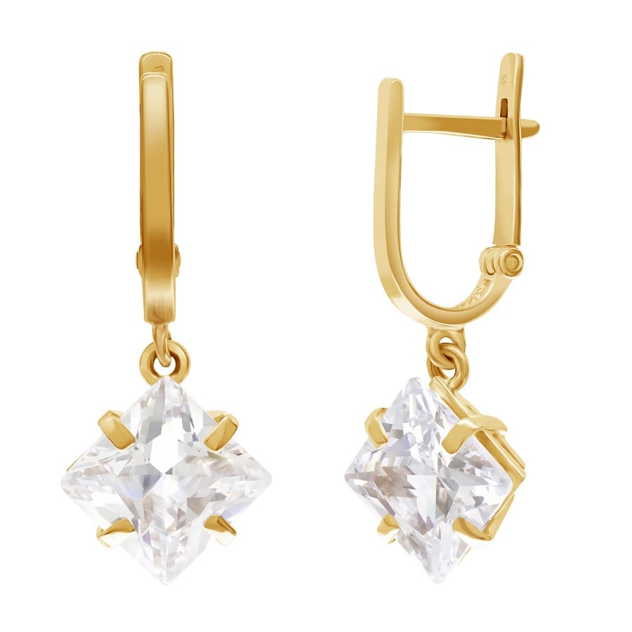 фото и цена Золотые серьги Дарси квадрат со вставками: Фианит: (бесцветный, чистота - 0). 